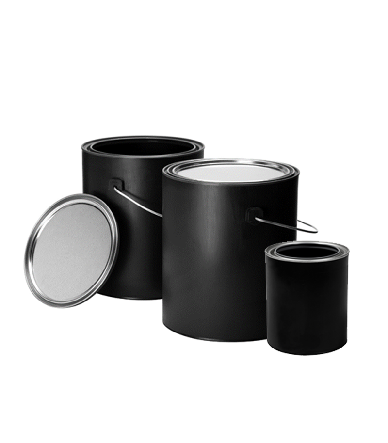 Hybrid paint cans made with both metal and modern plastic materials.