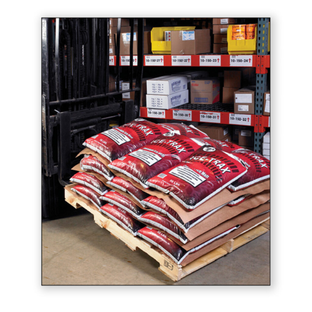 Example of anti-slip pallet paper preventing contents sliding off a pallet.