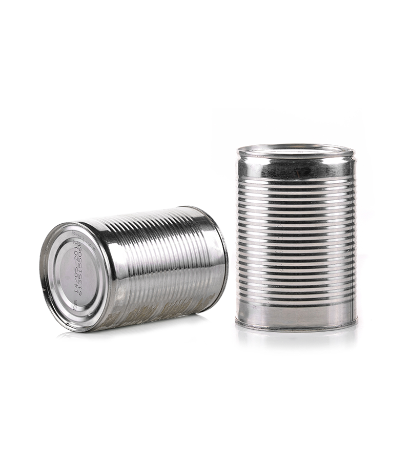 Two sanitary food tin cans, designed for safe and reliable packaging of food products.