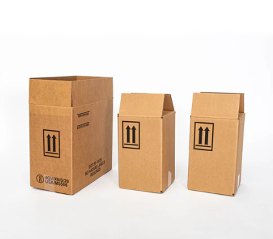 Three sizes of boxes in one of Rhino Container's packaging products for transporting hazardous material.