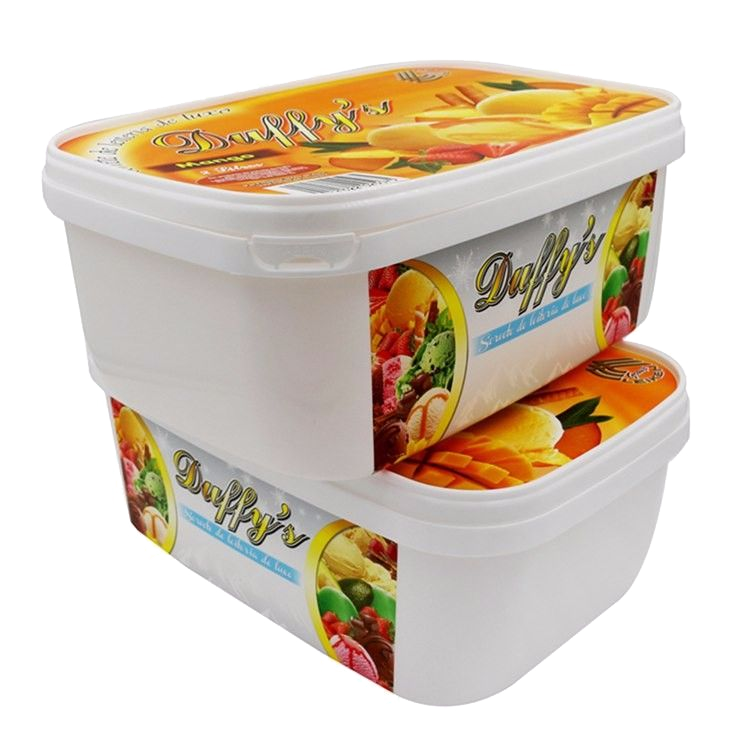 Plastic container with silkscreen printing.