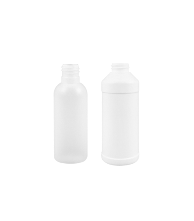 Two types of HDPE bullet & round bottles, used for packaging personal care products, lotions, creams and many other similar products.
