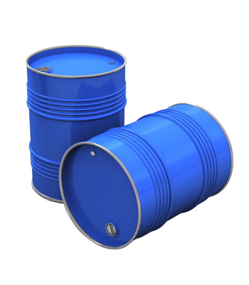 Two blue metal drums used for reliable storage and transport for a wide range of industrial and commercial products.